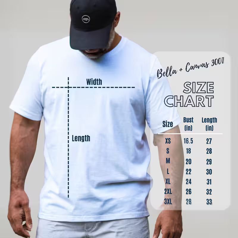 Size guide for the Armor of God Knight Tee, showing measurements for sizes S through 3XL.