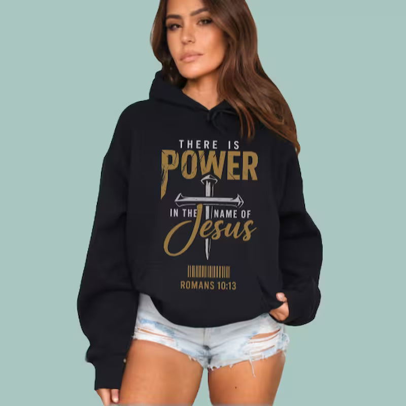 Black faith-based unisex hoodie with religious Jesus graphic, perfect for modern Christian streetwear.