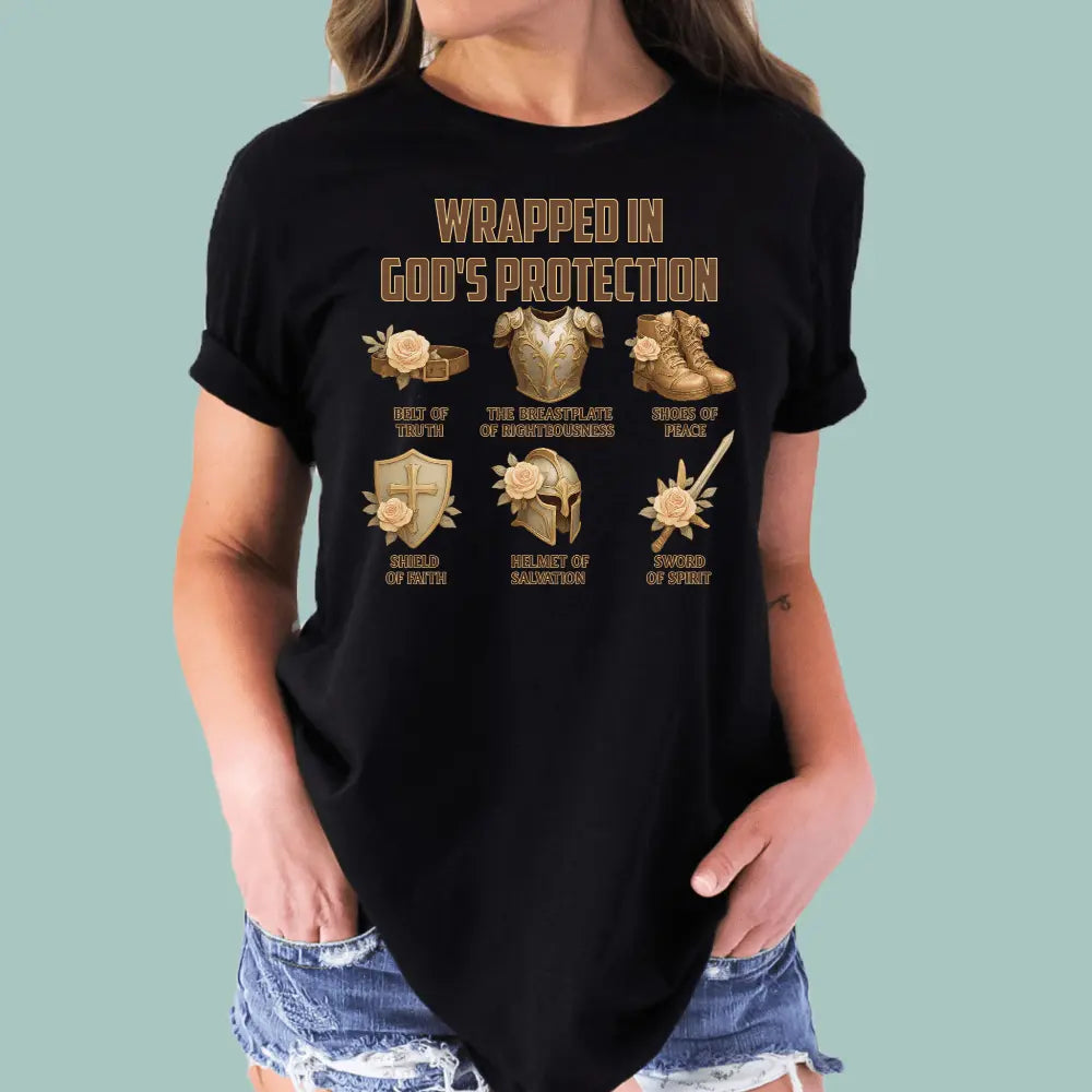 Black spiritual warfare Christian tee, a powerful religious gift representing God's strength.