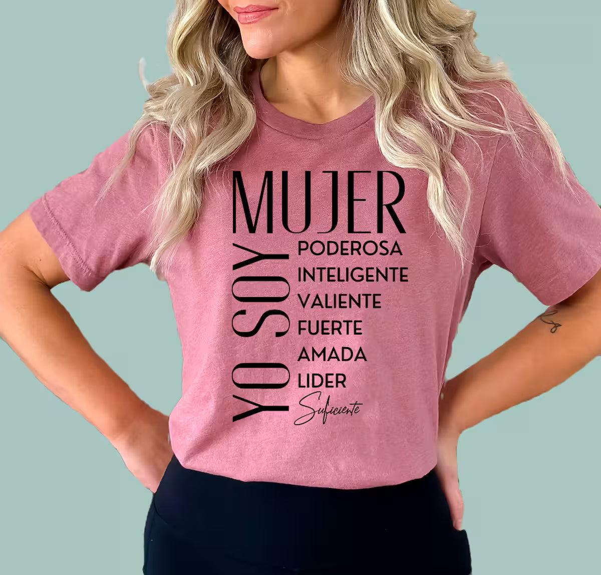 Heather Mauve Latina pride shirt with modern floral crown and empowerment message.