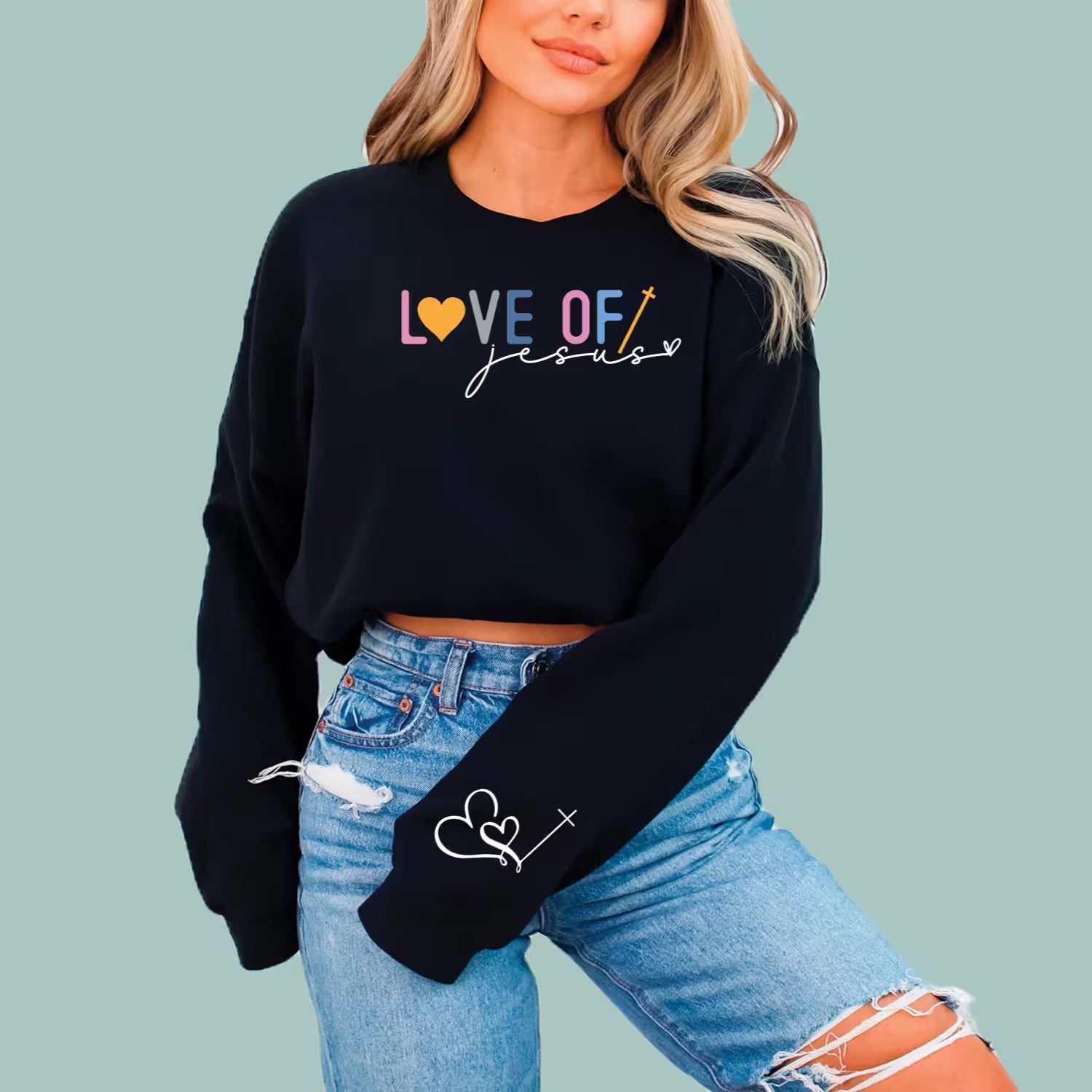 "Love of Jesus" Modern Christian Sweatshirt - Faith-Based Graphic Apparel image 5
