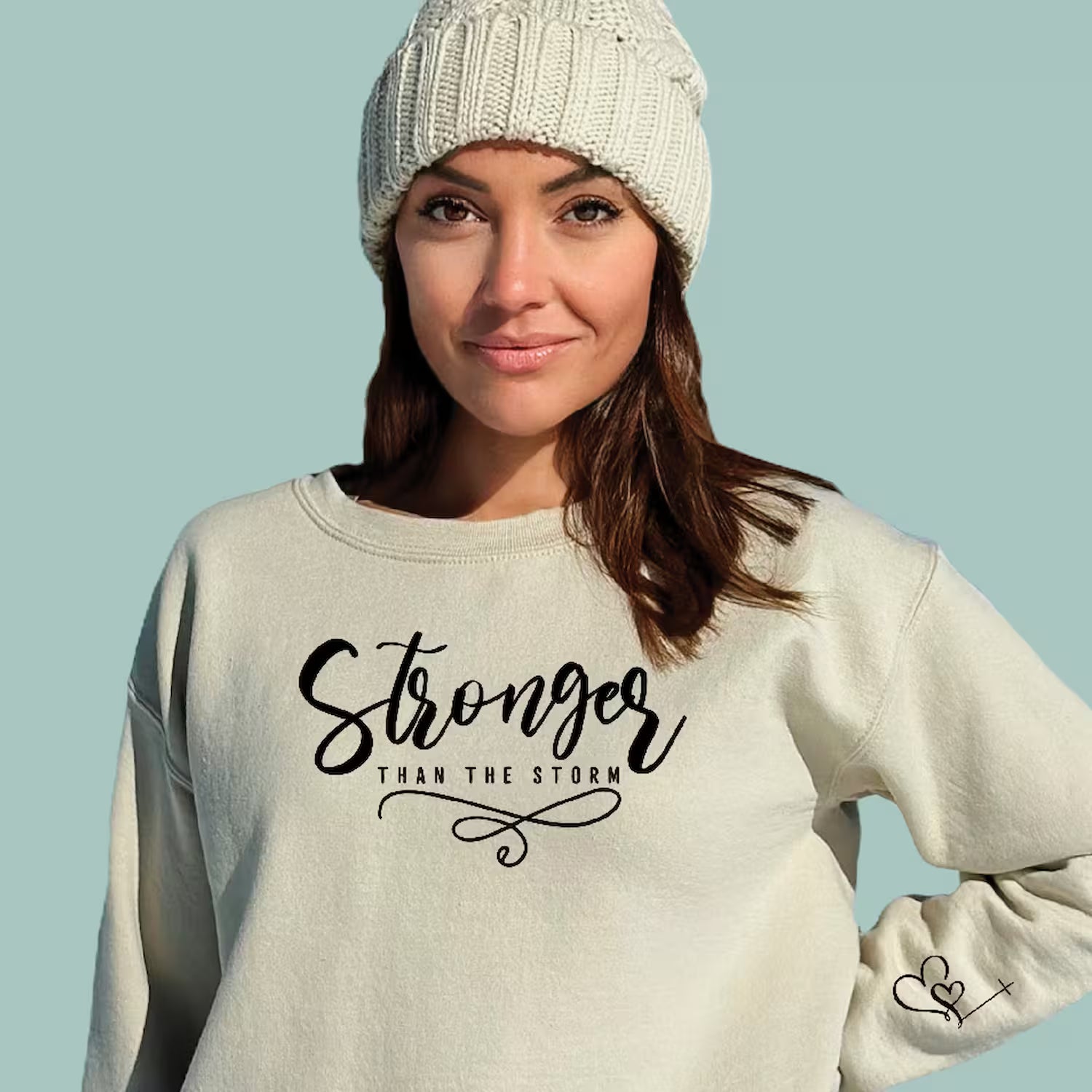 Tan-colored Christian sweatshirt for men and women, a meaningful faith-based resilience gift.