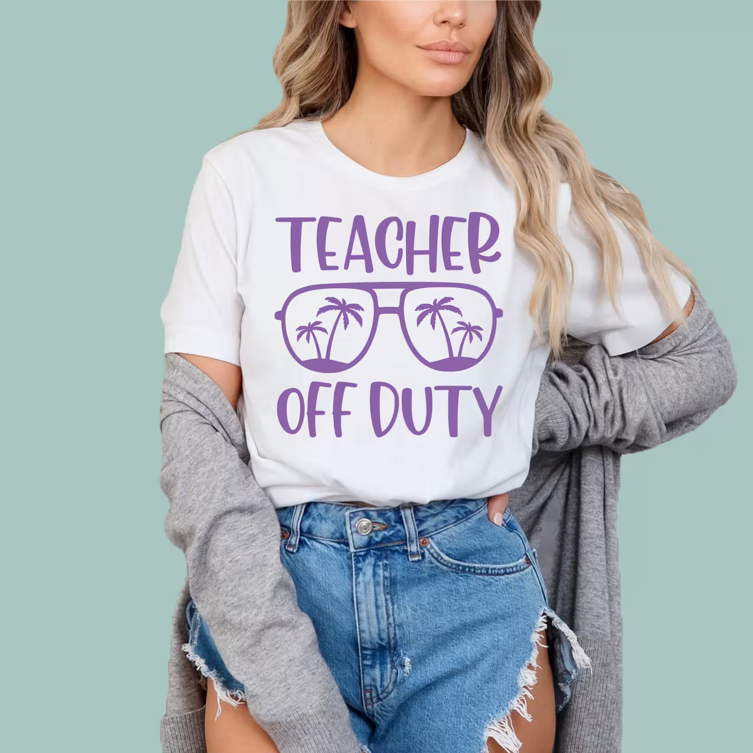 White teacher mode off summer t-shirt, a perfect lightweight gift for retired or vacationing educators.
